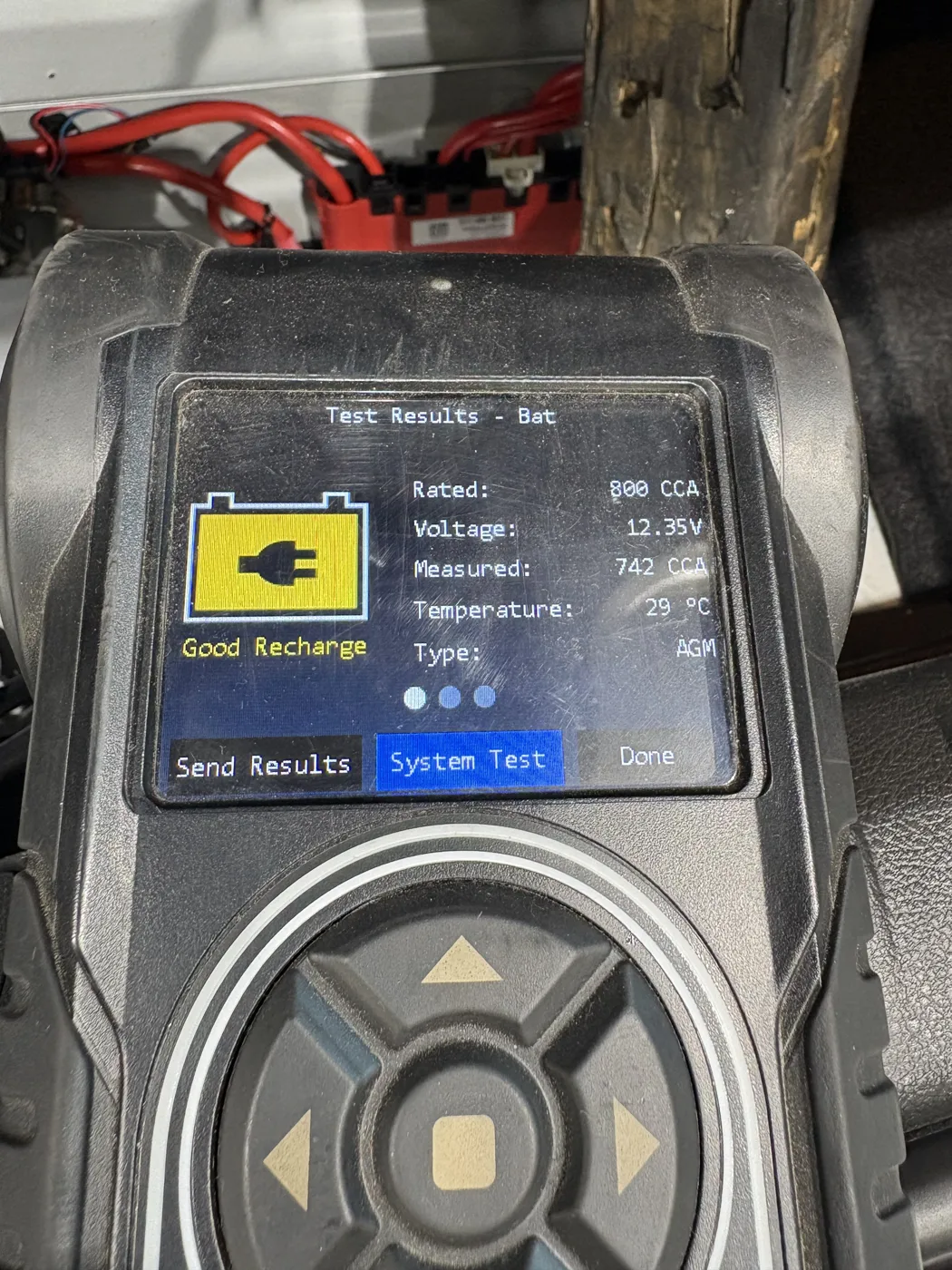 12.35V, 742CCA, 29°C: Good Recharge