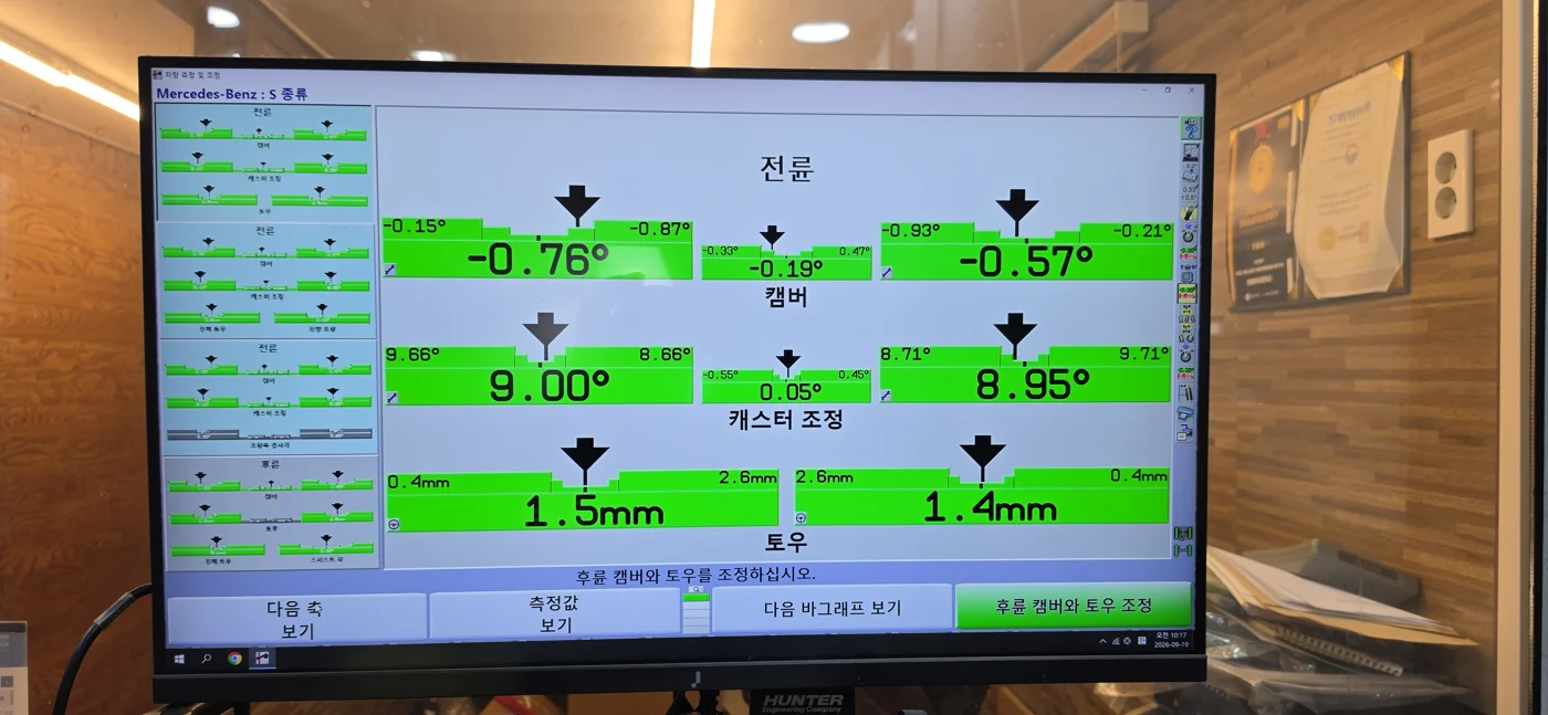 Front wheel readings after adjustment