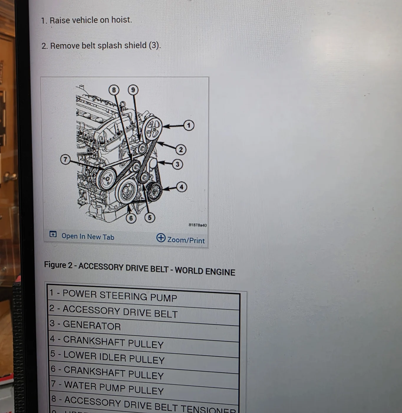 Belt route in the vehicle's service information