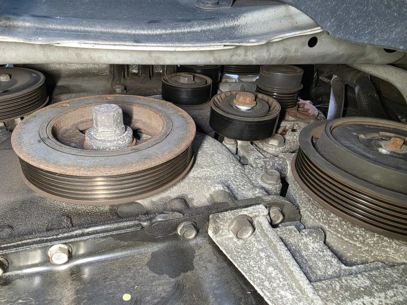 Inspecting pulleys after belt removal