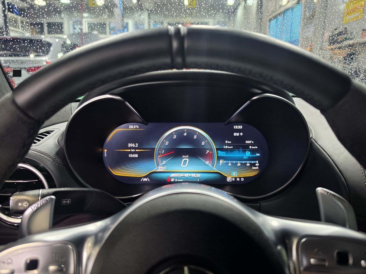 The AMG GT 63 S's odometer at 15,408 km.
