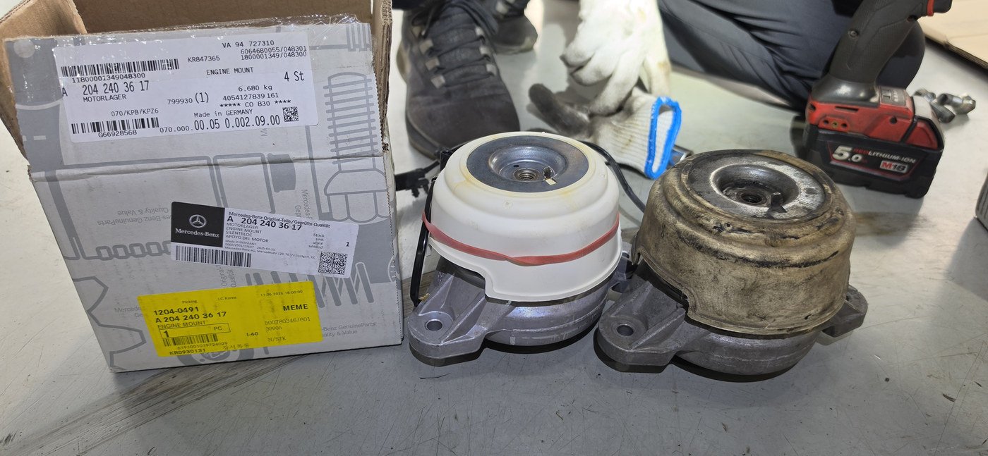 Old engine mount compared with the new part