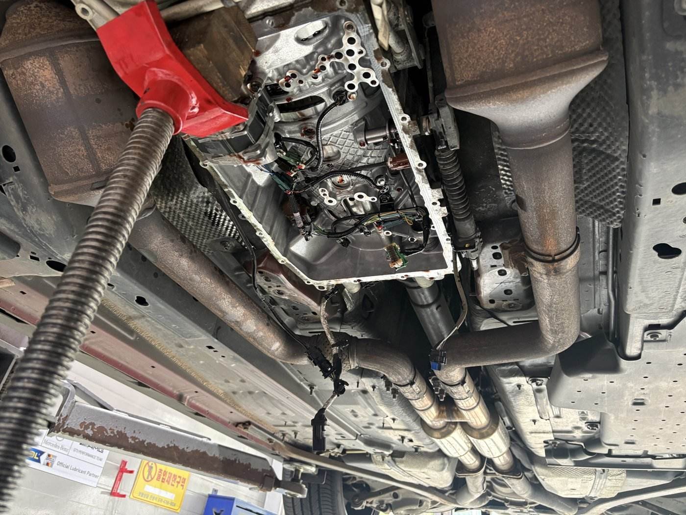 Inside the transmission with the valve body removed.