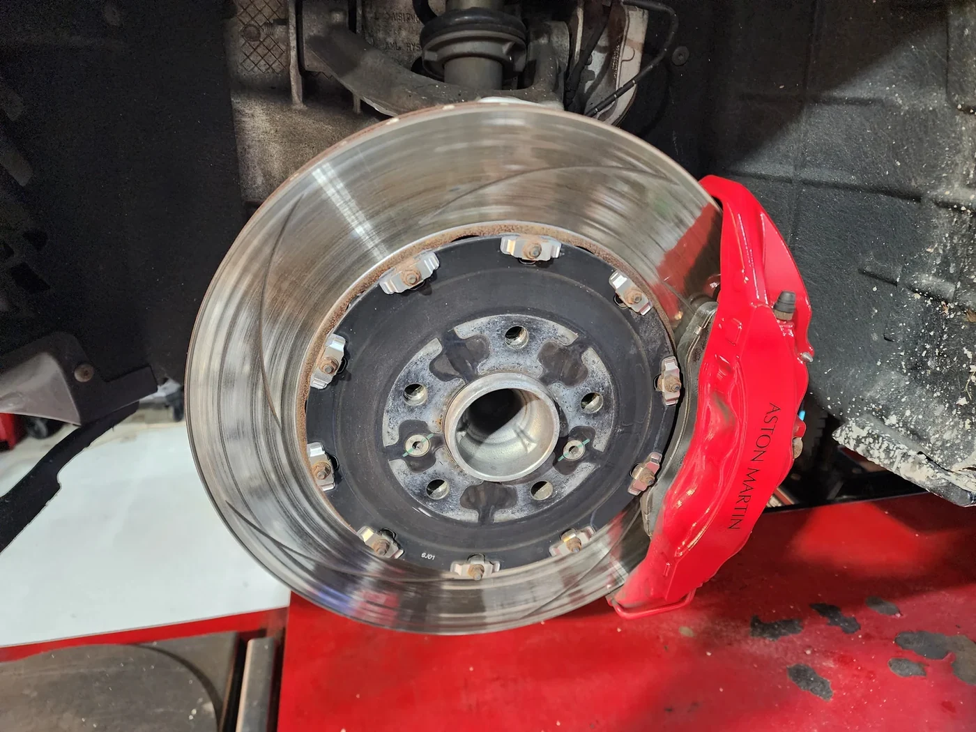 The brake disc friction surface before removal.