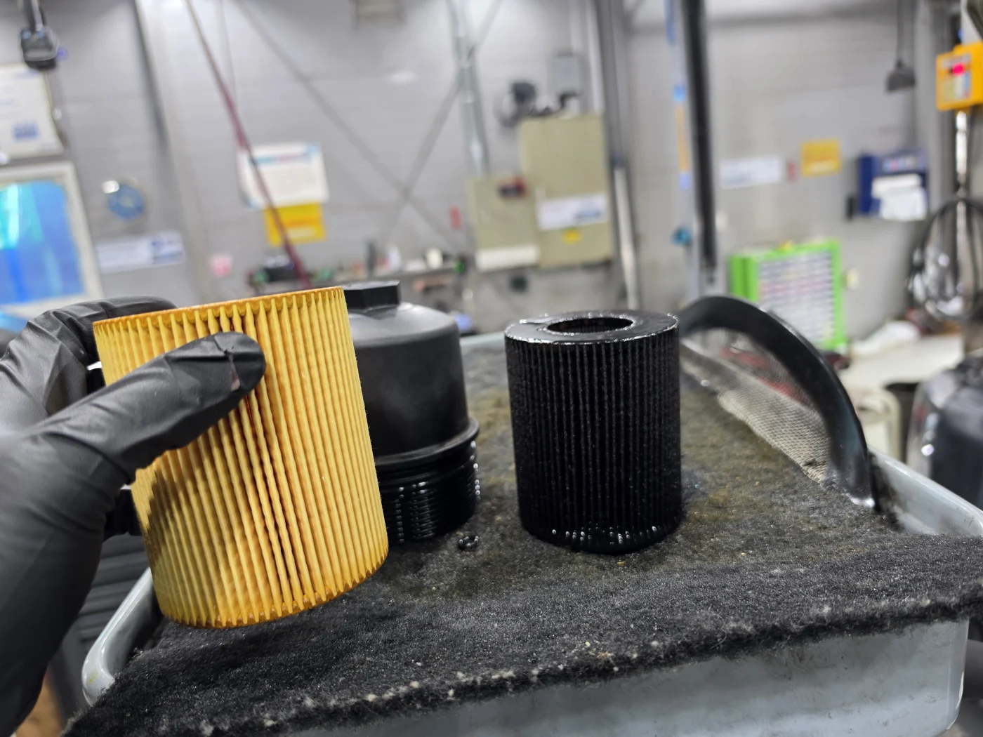 Used oil filter next to the new one