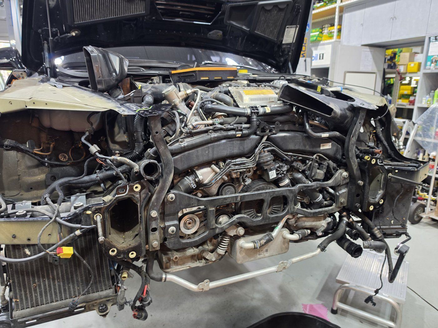 Room to work at the front of the engine after removing the front components