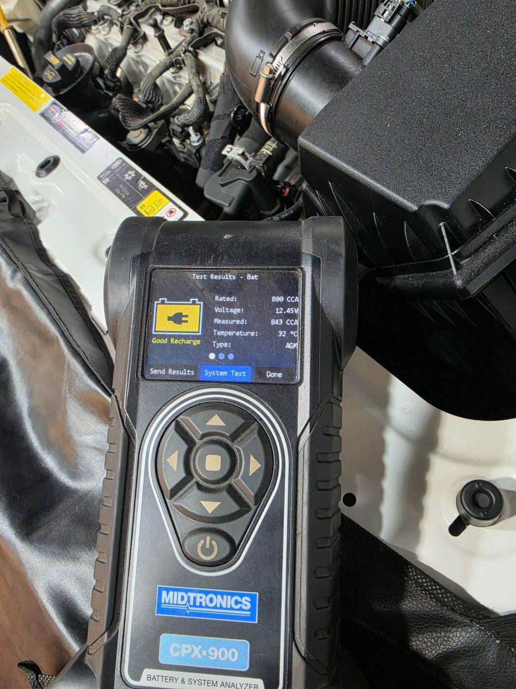 843CCA at 12.45V on an AGM 800CCA setting, result: Good Recharge