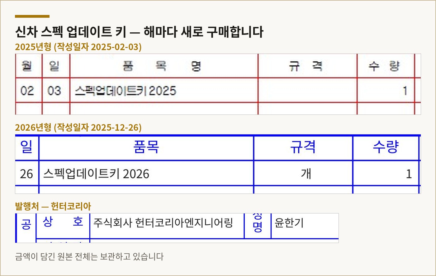 신차 스펙 업데이트 키 2025년형·2026년형 연속 구매 세금계산서 품목