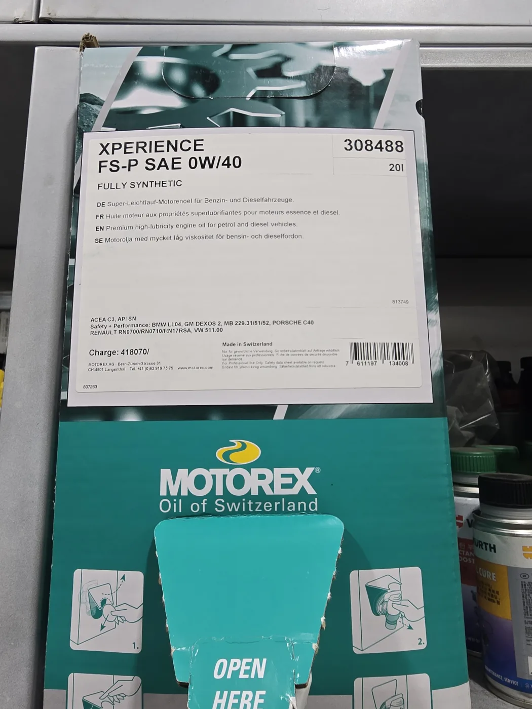 MOTOREX 0W-40 engine oil used for this service
