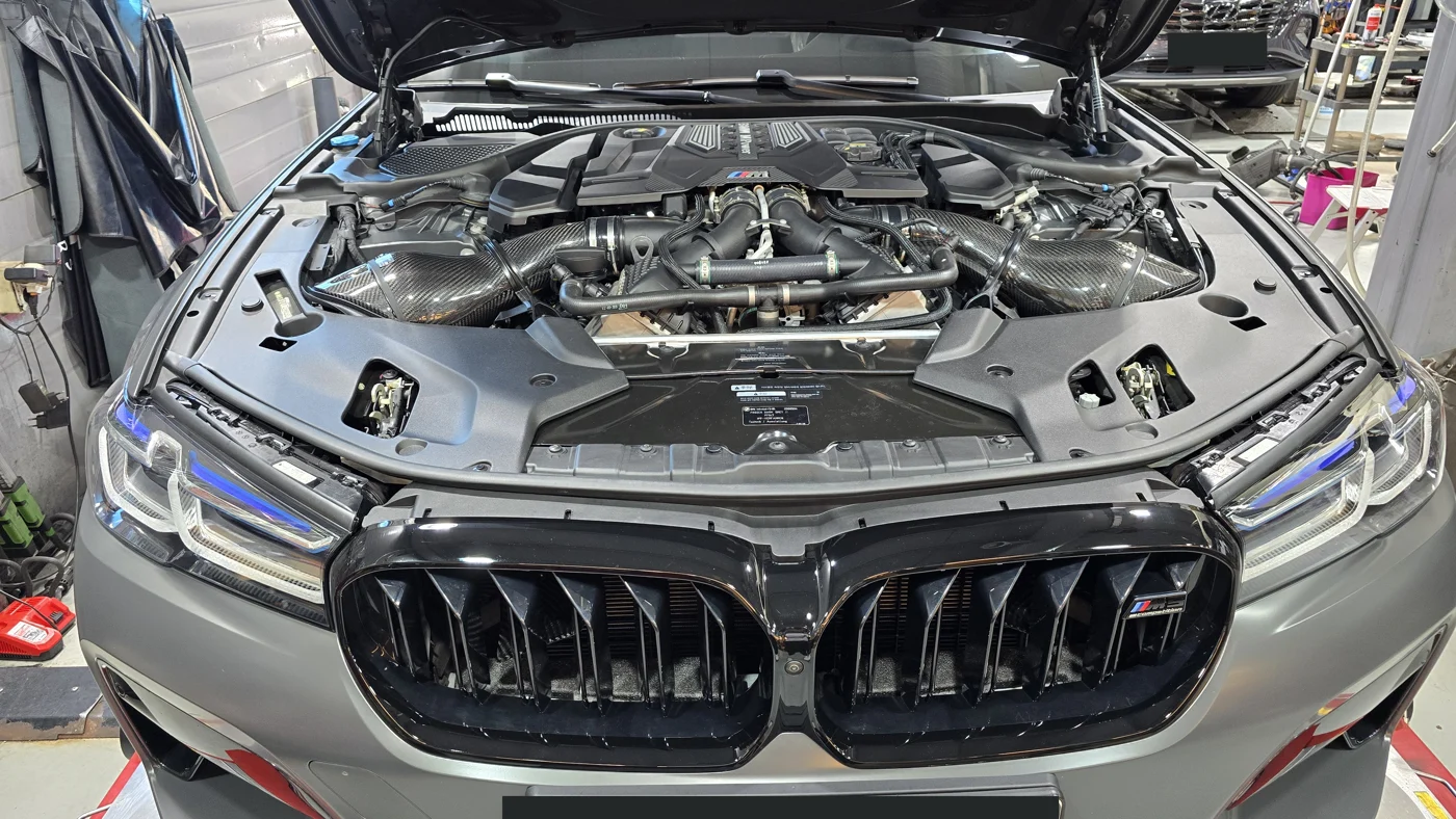 A 2020 BMW M5 F90 brought in for scheduled maintenance in September 2026