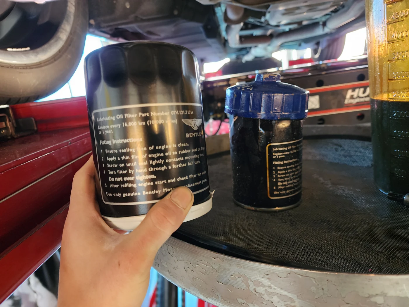 Removed and replacement oil filters