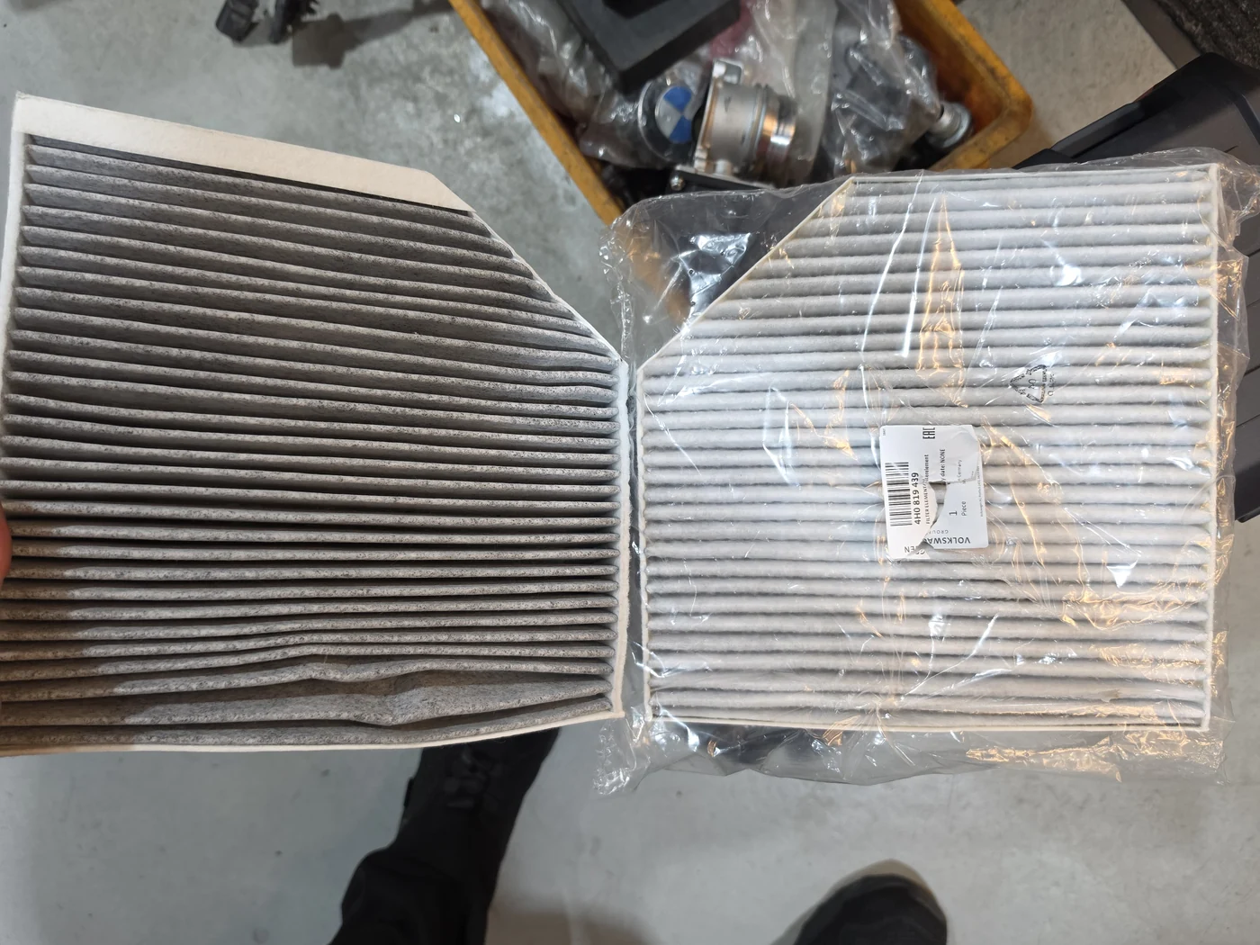 Removed and replacement cabin filters