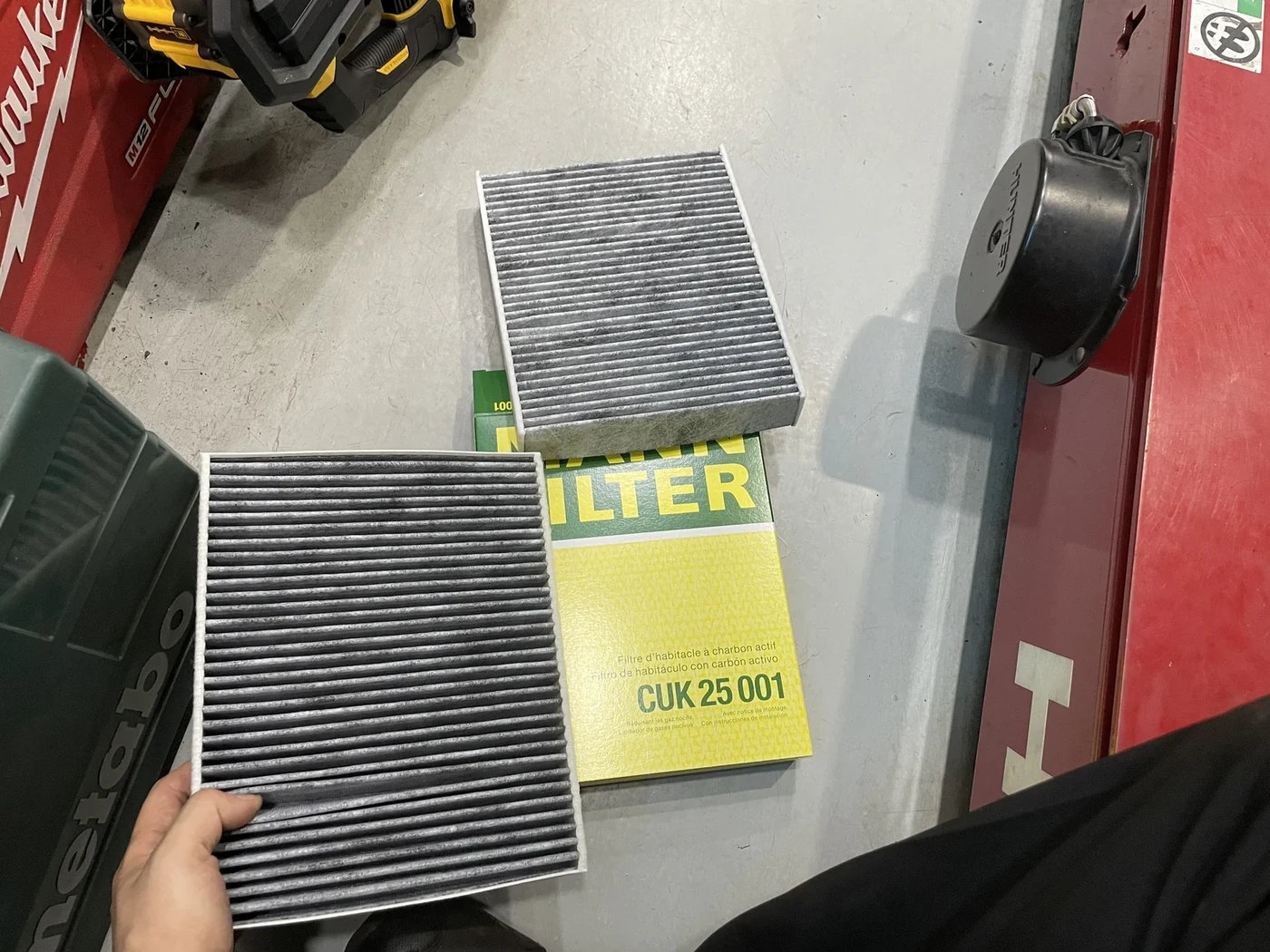 Old and new cabin filters