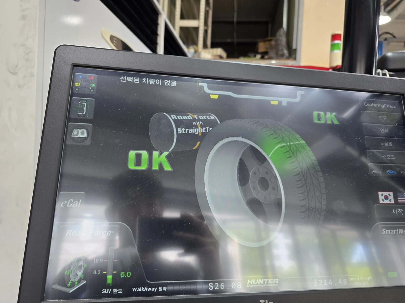 Road Force measurement screen showing tyre force variation and balance