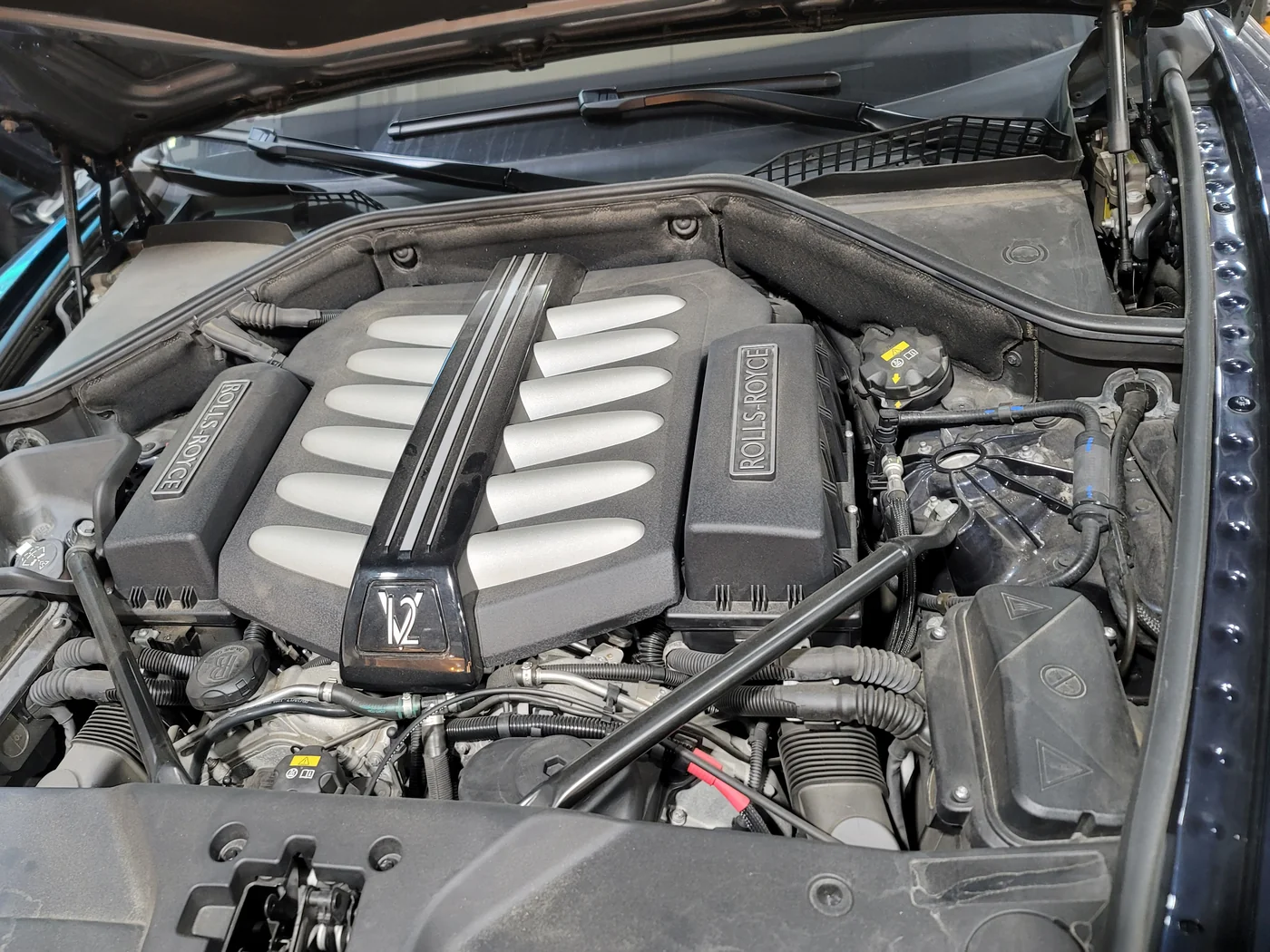 The Wraith V12 engine bay before service