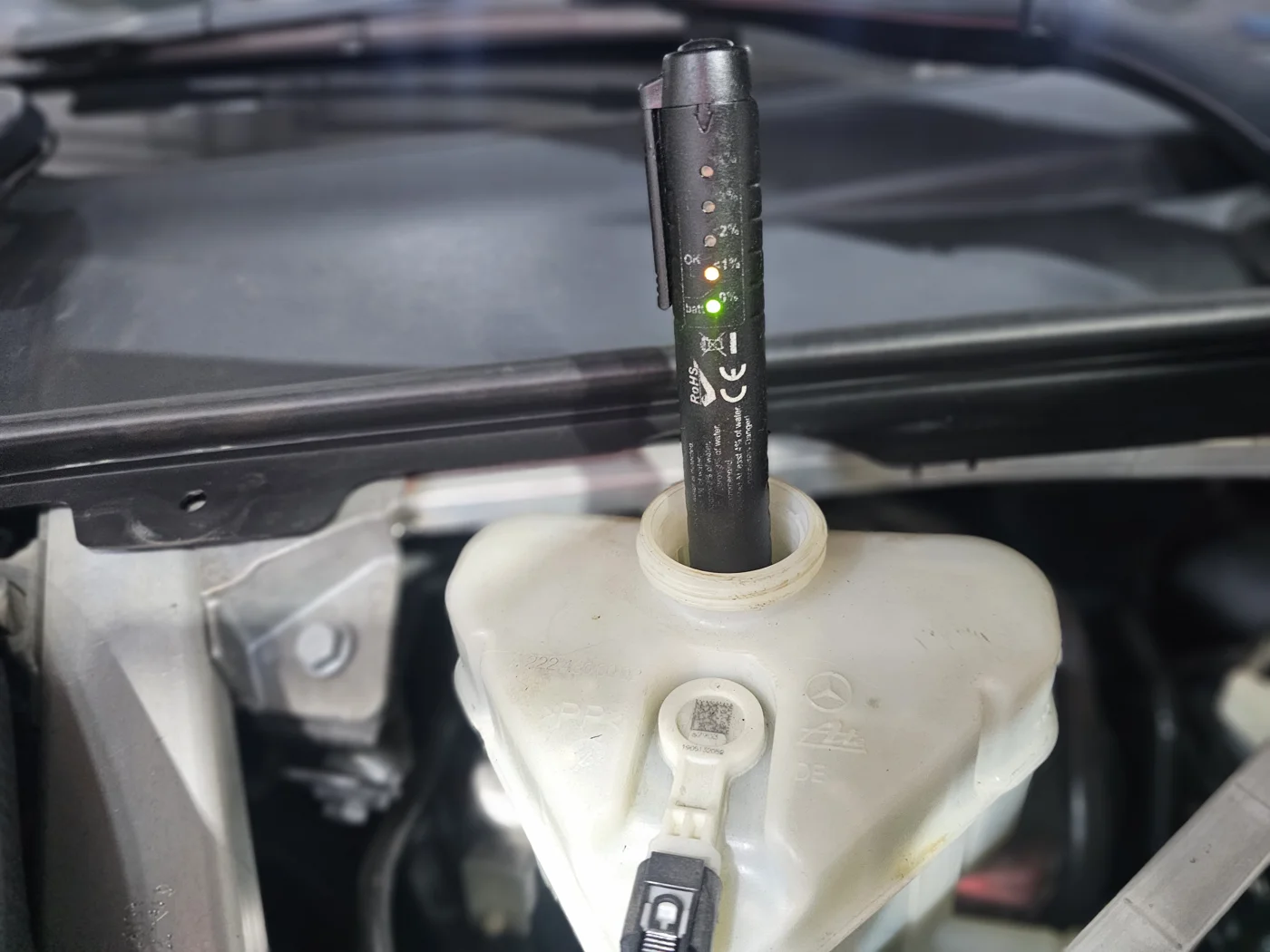 Brake fluid checked at the reservoir