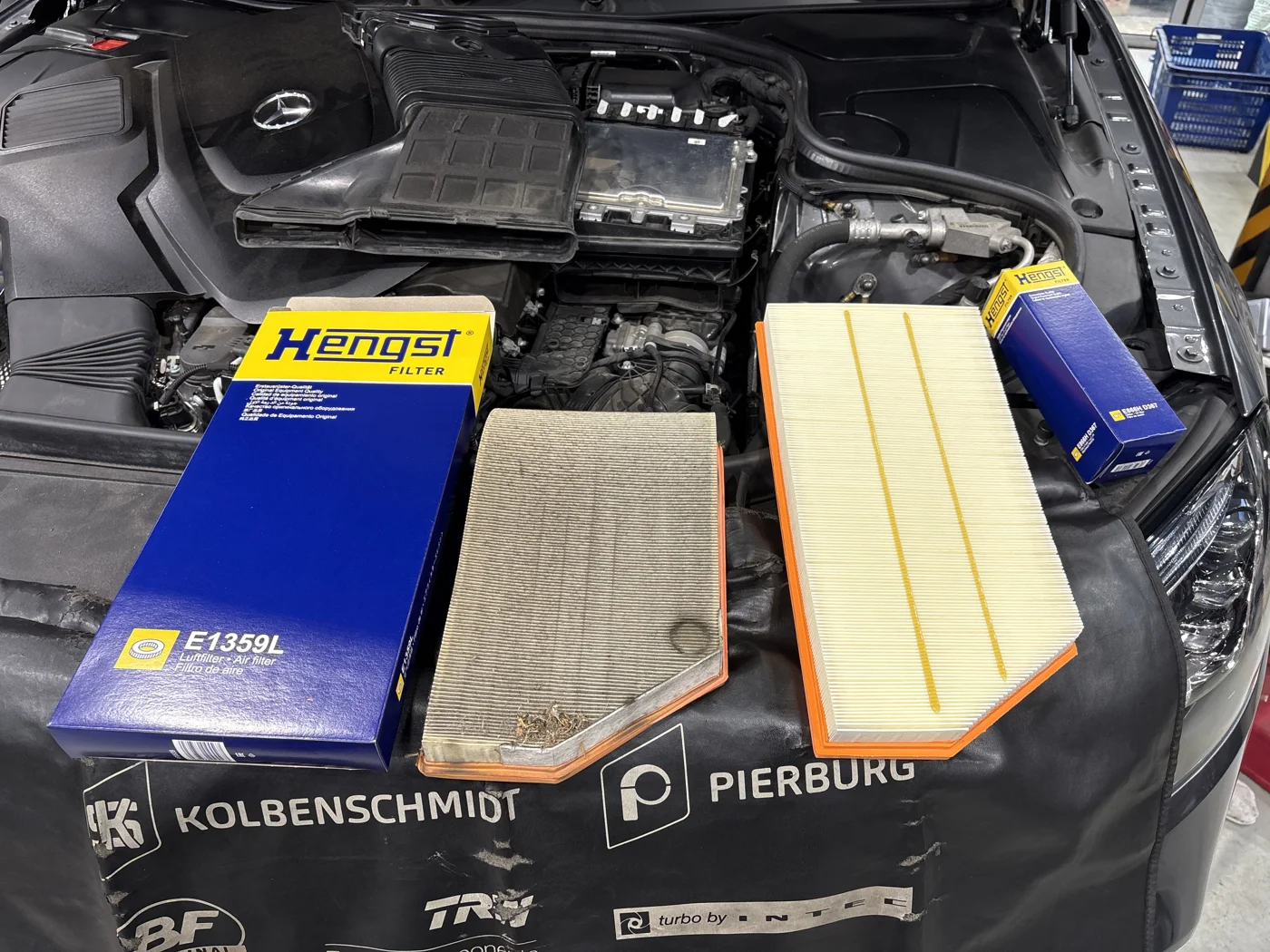 Old and replacement filters during the August service